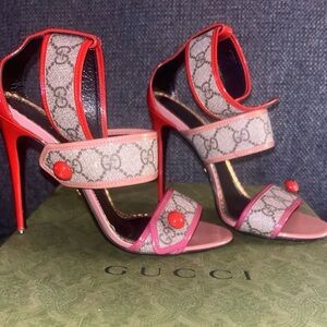 Gucci Pink and Red GG Canvas High Heel Sandals